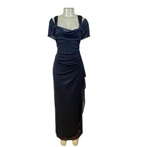 Alex Evenings Sparkle Grey Women’s Evening Gown Glitter Draped Maxi Dress Sz 12